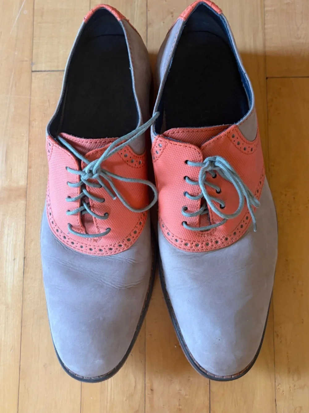 Cole Haan Air Colton Men's 9.5 Oxford Shoe Orange Gray Nubuck Dress Comfort EUC